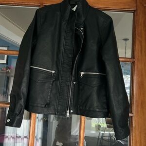 Baccini Women’s Black Vegan Leather Jacket with Silver Accents
